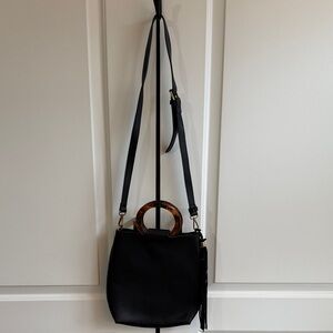 Anthropologie Black Crossbody Bag with Tortoise Handle NWOT